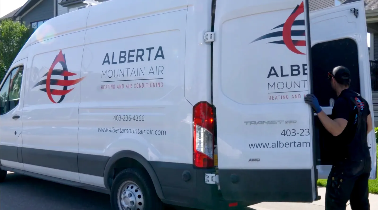 Alberta Mountain Air crew preparing equipment for Calgary hot water and HVAC service
