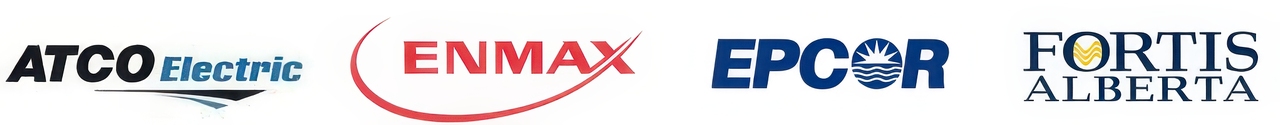 Logos of Alberta utility companies ATCO Electric, ENMAX, EPCOR, and FortisAlberta displayed side by side.